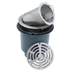 GE Bucket Floor Trap Combo Ci Deep Body SS Vinyl Round Grate With Dual Strainer 200 X100 PVC DB4D08VX