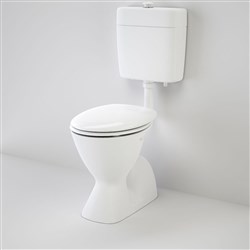 Caroma Cosmo Care Connector S Trap Toilet Suite With Caravelle Care Double Flap Seat White 982918W