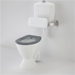 Caroma Care 300 Connector S Trap Toilet Suite With Backrest And Caravelle Care Single Flap Seat Grey 987904BAG